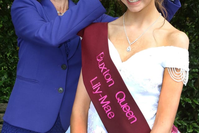 Queen Lily-Mae with Mrs Mary Hardy who performed the crowning ceremony