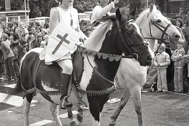 A horse and rider in the 1980 Buxton Carnival. Photo Alan Swift