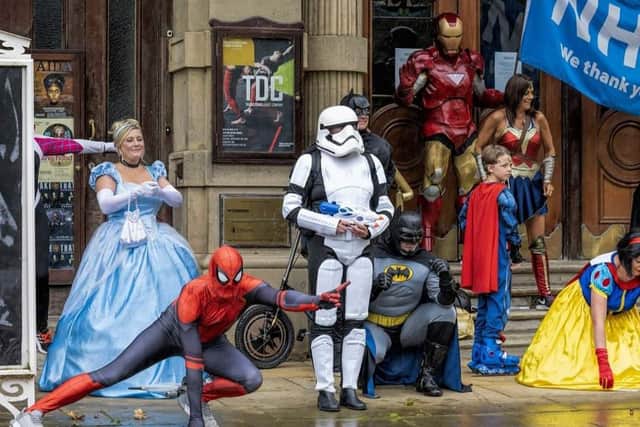 NHS superheroes outside Buxton Opera House - photo by David Dukesell
