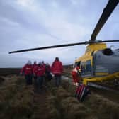 A Peak District walker was airlifted to hospital after an chance encounter with a small herd of cows left her with a ‘nasty open leg fracture’. Photo Edale Mountain Rescue