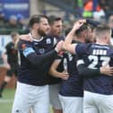 Buxton celebrating the opening goal on Saturday against Merthyr.