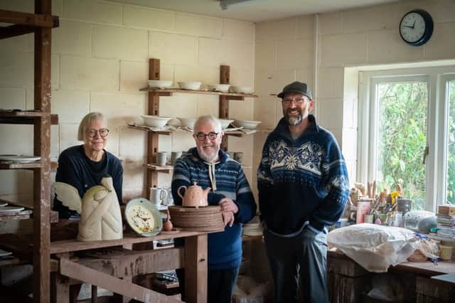 The three ceramicists Josie Walter, John Wheeldon in the centre and Paul Smith on the right.