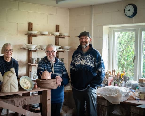 The three ceramicists Josie Walter, John Wheeldon in the centre and Paul Smith on the right.