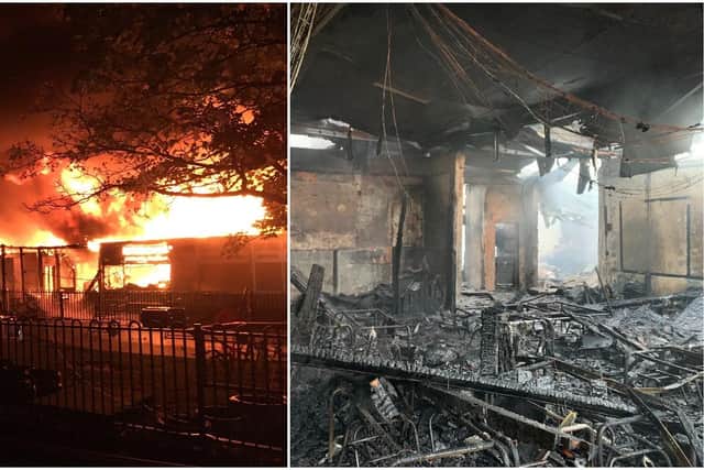 Derbyshire’s Chief Fire Officer, Gavin Tomlinson, tweeted pictures of the blaze and its aftermath.