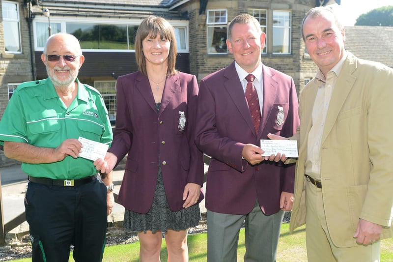 Paul Waring and Cheryl Scowen, the 2012 captains of Buxton and High Peak Golf Club, presented the charity proceeds of their year to Clive Dennis of the St John Ambulance and Roger Bennett of the Buxton Mountain Rescue Team