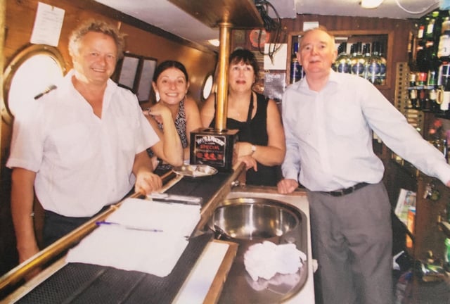 Suzy Kelsall, second left, onboard the Judith Mary II in 2013 - with Pete Croucher, left, Joy Goodwin, and Allen Kelsall, right