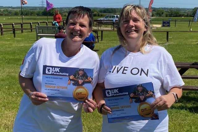 Wendy Rains and Helena Ashgate did a 15,000ft charity skydive for the Royal British Legion. Pic submitted