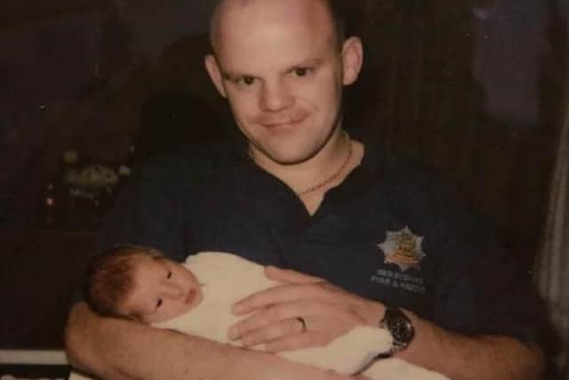 Zoe was born six weeks premature, being such a surprise arrival that dad Rob had to dash to the hospital in his uniform, where this first picture of the pair was taken.