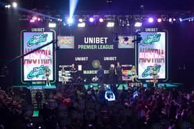 Unibet Premier League darts. Photo by Lawrence Lustig.