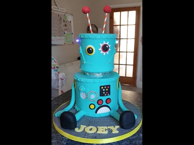 Holly Gregory's nephew must have been amazed when he was delivered this cake for his birthday. It lights up and talks too when you press the white button!