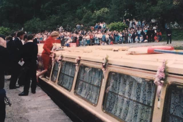 Princess Diana boarding Judith Mary II in 1990