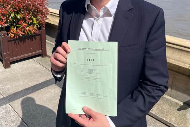 High Peak MP Jon Pearce with the bill to save British Steel. Photo submitted