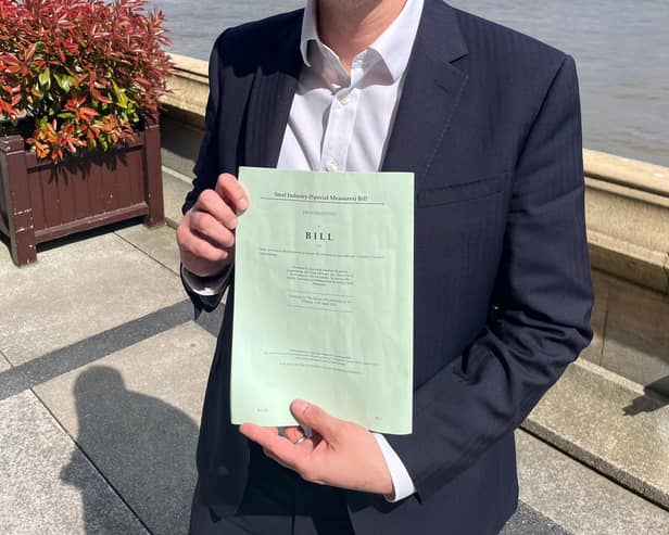 High Peak MP Jon Pearce with the bill to save British Steel. Photo submitted
