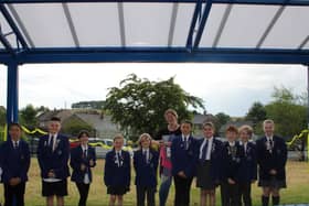 Tarmac's Tunstead environmental coordinator Josie Shereston officially opened the canopy at Faifield Junior School's recent awards ceremony. (Photo: Sarah Dakin/Tarmac)