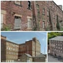 Walton Works in Chesterfield, Cromford Mills and Belper North Mill, clockwise from top, are on the Heritage at Risk Register.