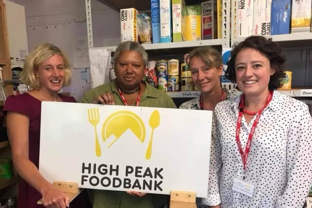 Volunteers at the High Peak Foodbank including former High Peak MP Ruth George