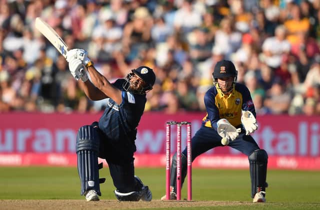 Ravi Rampaul bats during last year's Vitality T20 Blast semi-final match against Essex Eagles. (Photo by Alex Davidson/Getty Images)
