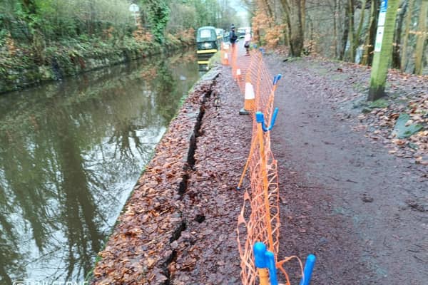 The collapsing tow path near Whaley Bridge. Photo Jeff Mount