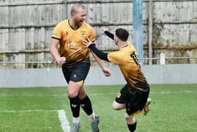 Chad Whyte (left) hit a hat-trick in Saturday's win. Photo: John Fryer.