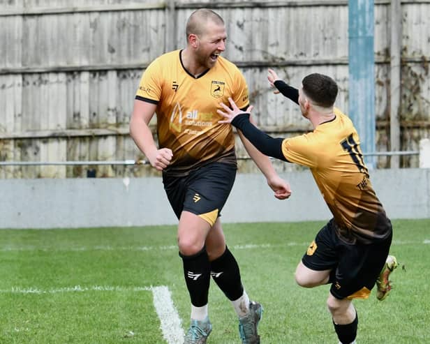 Chad Whyte (left) hit a hat-trick in Saturday's win. Photo: John Fryer.