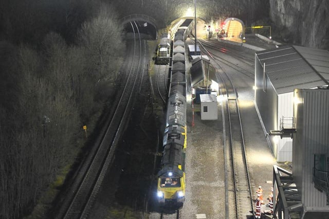 The ‘jumbo’ train is trialled out of Tarmac’s Tunstead site.