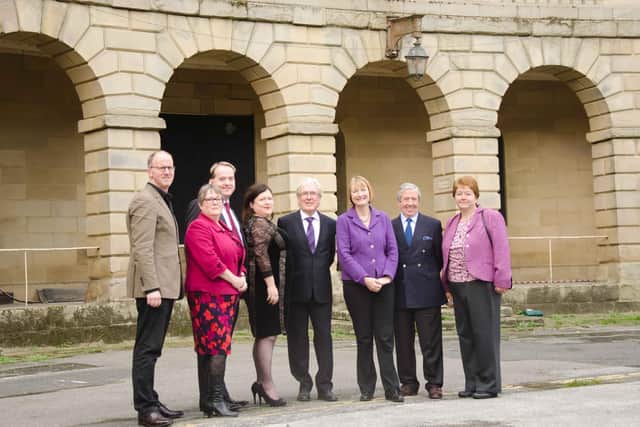 Roddie MacLean, left, in 2014 with others including then leader of High Peak Borough Council Caitlin Bisknell and Crescent developer Trevor Osborne. 
Derbyshire County Council had just been announced a loan to see renovation - started in 2012 - finished by 2016.