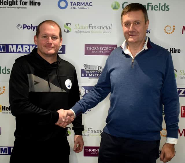 Buxton manager Steve Cunningham (left) with chairman David Hopkins.