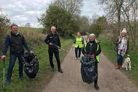 Litter pickers Steve Turner, Andrew McCloy, Claire Barlow, Sarah Wilks, Jen Lowthrop on the Monsal Trail.