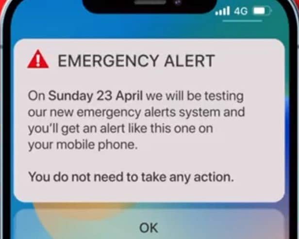 An emergency alert will be sent across UK on 23 April. Picture: Cabinet Office