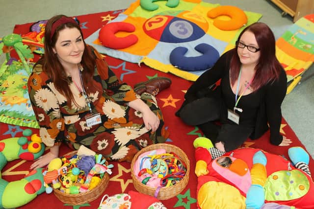 Kirsty Jackson and Zoie Campbell at their mother and baby sessions held at Fairfield Surestart Centre. Pic Jason Chadwick