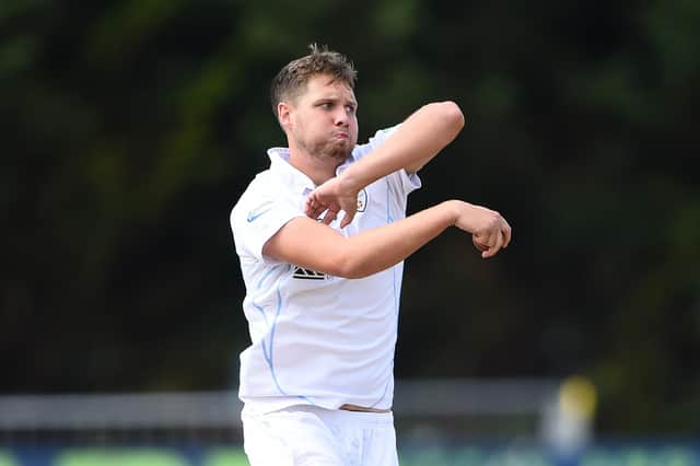 Leg-spinner Matt Critchley picked up a career best 6-73 as Derbyshire destroyed Leicestershire. (Photo by Nathan Stirk/Getty Images)