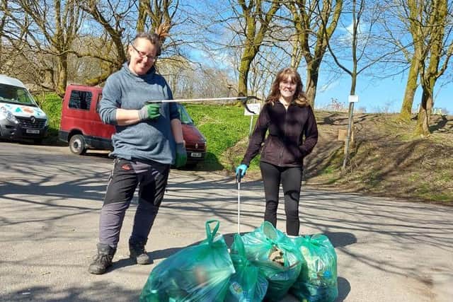 Jane Tyler and friend Rebecca Sheppard doing a litter pick at Hogshaw earlier in the year