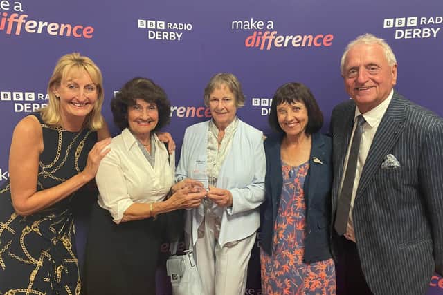 From left,  Janine Frost, Julie Andrew, Pat Atkin and Janette Sykes of Helen Atkin Group Buxton RDA, receiving the group’s award from Don Amott, owner of Don Amott Leisure Kingdom.