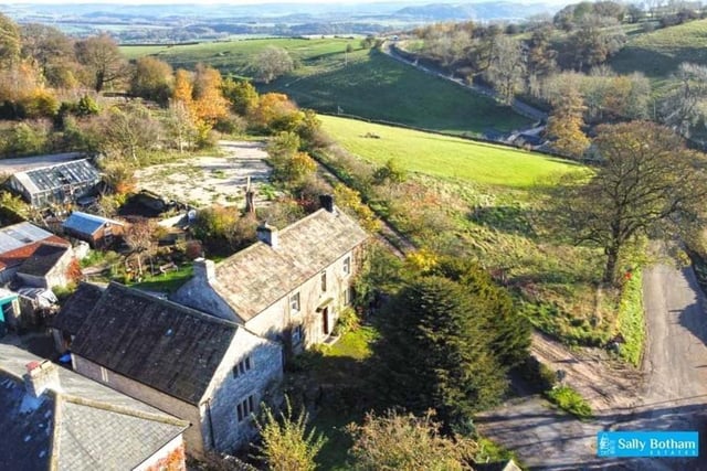 Drone footage shows Yew Tree House's location, looking out over open Peak Park countryside.