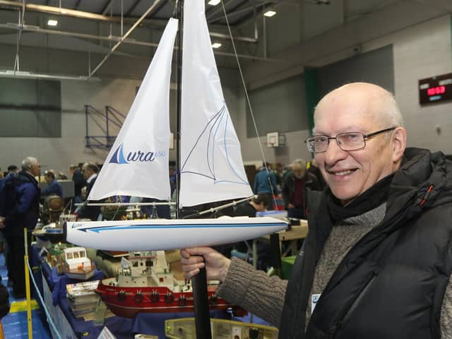 Robert Armstrong with his yacht he sails with Buxton Model Boat Club. Photo Jason Chadwick