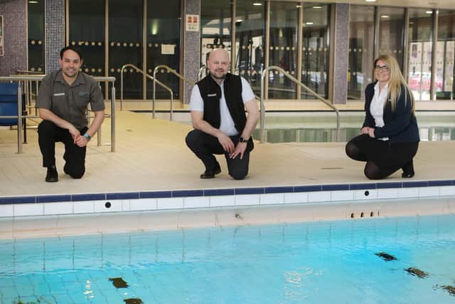Buxton Swimming and Fitness Centre Manager Leigh White with colleagues Liam McWee and Elise Evans