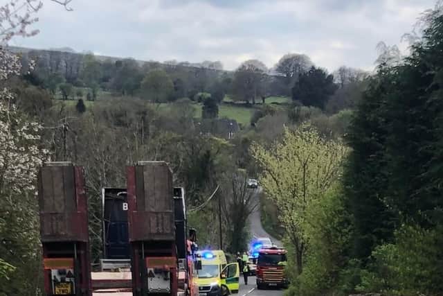 The emergency services near the River Goyt in Buxworth where a woman sadly died after cold water swimming. Picture Dave Atkins