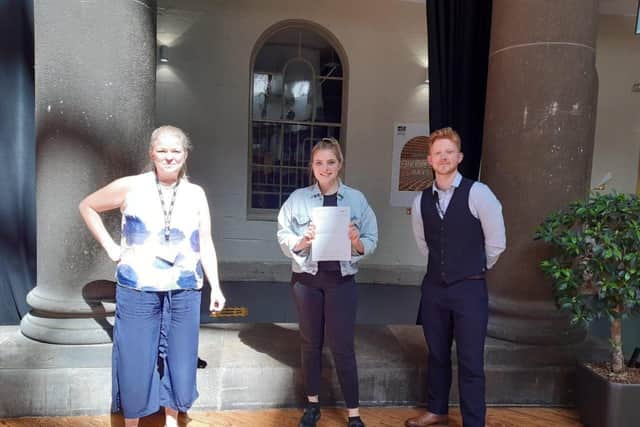 English and maths curriculum leader Alison Ivins, left, with students.