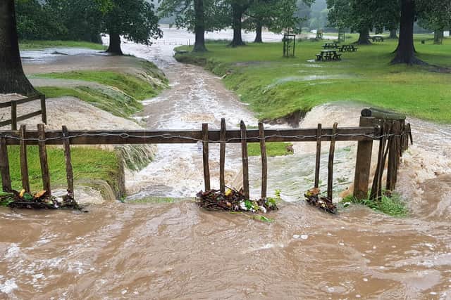 Streams around Lyme's car park overflowing during 2019 floods. (Photo: Barry Leary)