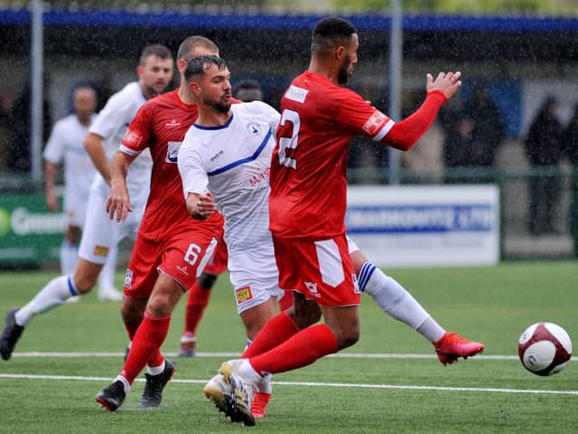 Diego De Girolamo in action for Buxton last season. He's one of several Bucks players that will return when pre-season training starts ahead of the new campaign.