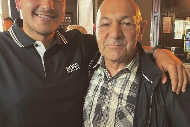 Dan Gilbride and step dad Steve Gregory. All of Steve's family will be coming together to do a 25-mile walk from Buxton to Old Trafford in Manchester to raise funds for Blythe House Hospice in his name.