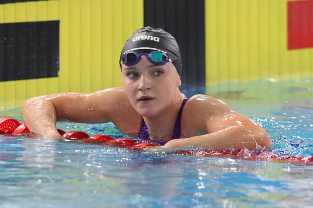 Abbie Wood after winning the women's 400m IM final during the British Swimming Glasgow Meet. (Photo by Catherine Ivill/Getty Images)
