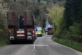 The emergency services near the River Goyt in Buxworth where a woman sadly died after taking part in a cold water therapy session. Picture Dave Atkins