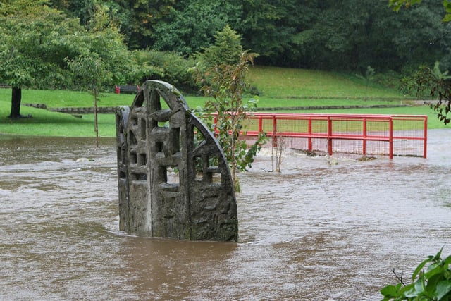 Flooding in Ashwood Park Buxton means the statue was partially submerged. Photo Jason Chadwick
