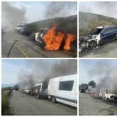 A number of vehicles were caught up in the blaze. 
Credit: Hathersage Fire Station
