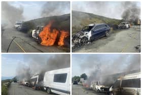 A number of vehicles were caught up in the blaze. 
Credit: Hathersage Fire Station