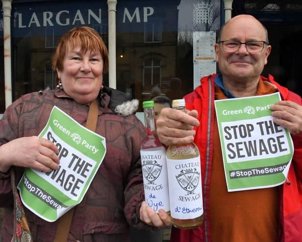 Bottles of Chateau Sewage have been presented to High Peak MP Robert Largan by the Green Party. Photo submitted