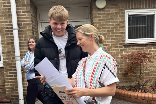 Digby Evans and mum on results day at St Thomas More. Pic St Thomas More.
