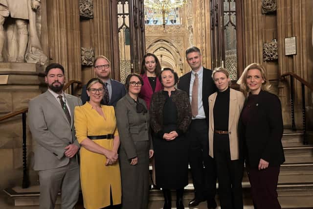 L-R Adam Thompson, Natalie Fleet, Jonathan Davies, Linsey Farnsworth, Catherine Atkinson, Minister for Schools Standards Catherine McKinnell, Jon Pearce, Louise Jones, Samantha Niblett.