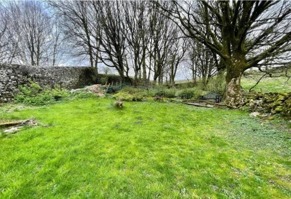 There is a lawn at the back of the house with woodland at the rear of the plot.